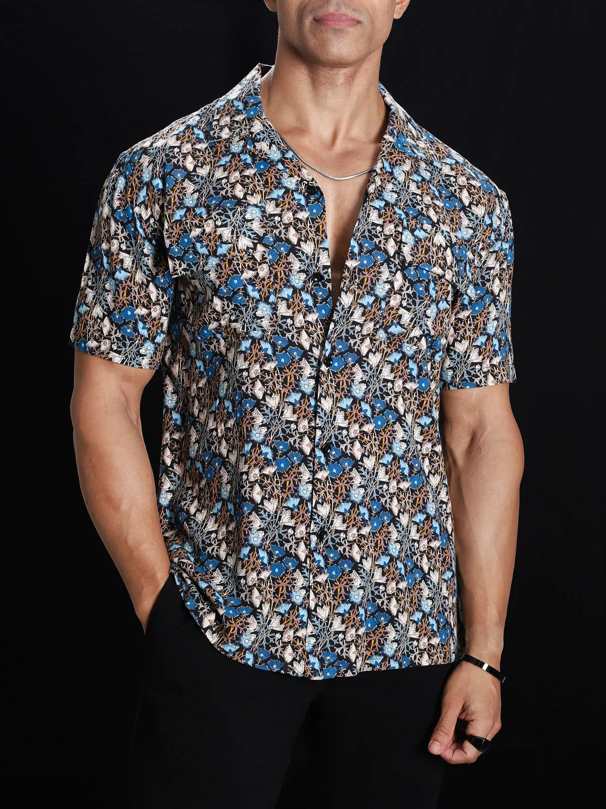 Knight Blue Multicolor Pockets Shirt