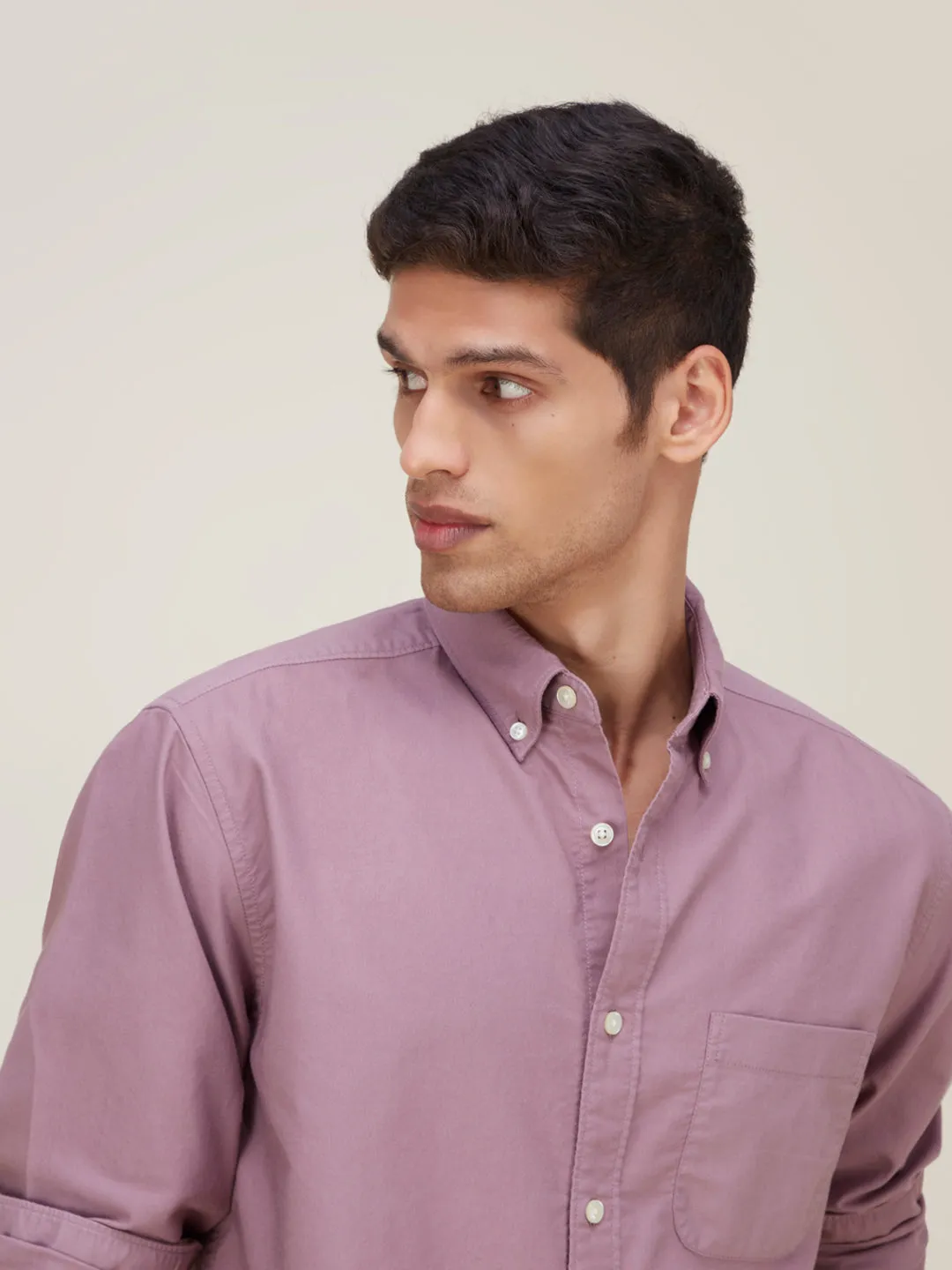 WES Casuals Mauve Cotton Relaxed-Fit Shirt